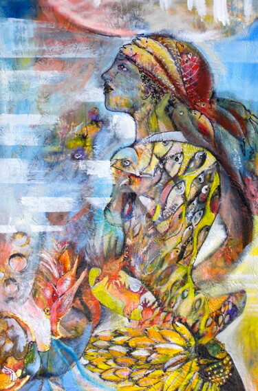 Painting titled "VENDU femme avec un…" by Michael Wong Loi Sing, Original Artwork