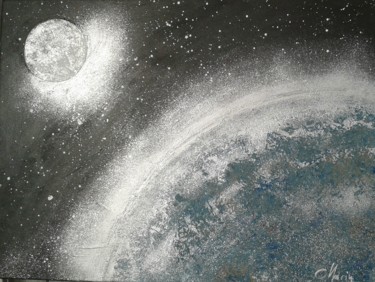 Peinture intitulée ""Earth & Moon"" par Michaela Marin, Œuvre d'art originale, Acrylique