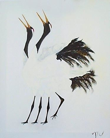 Painting titled "Cranes" by Michaela Akers, Original Artwork