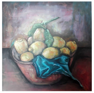 Painting titled "Lemons" by Michaela Shorm, Original Artwork, Oil