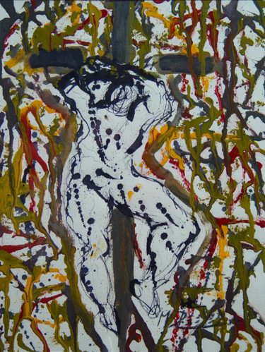 Painting titled "Crucifixion" by Michael "Manuel" Deeley, Original Artwork, Ink