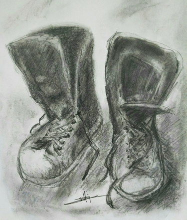 Drawing titled "Boots" by Michael Dellinger, Original Artwork, Charcoal