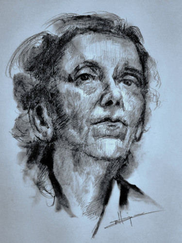 Dessin intitulée "Charcoal Woman Port…" par Michael Dellinger, Œuvre d'art originale, Fusain