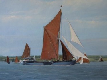 Painting titled "Thames Sailing Barge" by Michael Land, Original Artwork, Oil