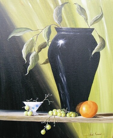 Painting titled "The Black Vase" by Michael Monaghan, Original Artwork, Oil Mounted on Wood Stretcher frame