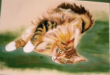 Painting titled "Chat couché" by Michago, Original Artwork