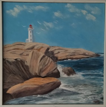 Painting titled "Phare en Nouvelle E…" by Hervé Michal (Harvey.m), Original Artwork, Acrylic Mounted on Wood Stretcher frame