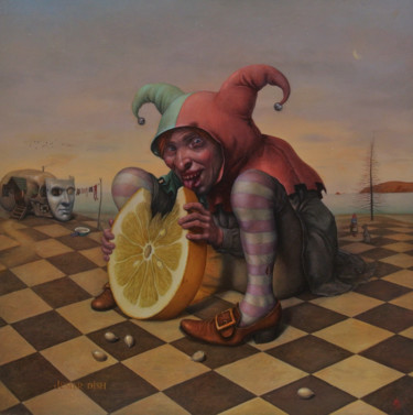 "Пища шутов (Jester…" başlıklı Tablo Михаил Лобырев (Micha Lobi) tarafından, Orijinal sanat, Petrol