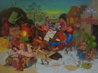 Картина под названием "Кукольный двор (Pup…" - Михаил Лобырев (Micha Lobi), Подлинное произведение искусства, Масло