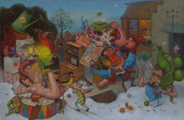 Картина под названием "Кукольный двор №2 (…" - Михаил Лобырев (Micha Lobi), Подлинное произведение искусства, Масло