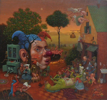 Картина под названием "Гостевой флигель (G…" - Михаил Лобырев (Micha Lobi), Подлинное произведение искусства, Масло
