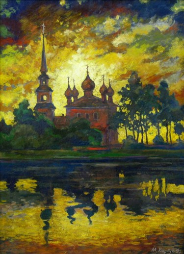 Painting titled "Вечаровыя постаці /…" by Michas Karpuk, Original Artwork, Tempera