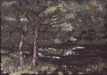 Painting titled "Black Valley River" by Micheal O Muirthile, Original Artwork, Oil Mounted on Cardboard