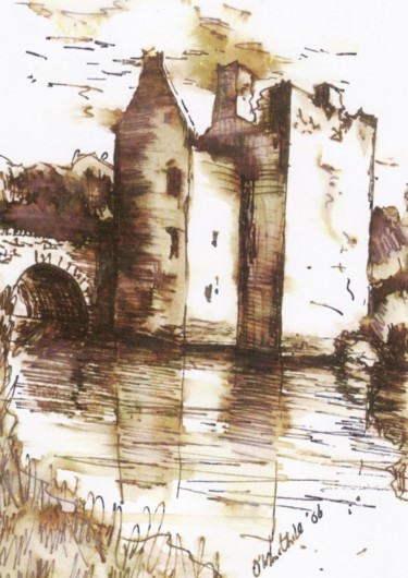 Desenho intitulada "Carrigadrohid Castl…" por Micheal O Muirthile, Obras de arte originais, Tinta