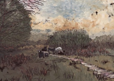 Painting titled "Cattle on the Geara…" by Micheal O Muirthile, Original Artwork, Oil