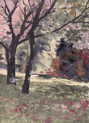 Malerei mit dem Titel "The Orchard 2013" von Micheal O Muirthile, Original-Kunstwerk, Öl
