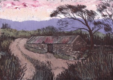 Malerei mit dem Titel "Old Road in the Bla…" von Micheal O Muirthile, Original-Kunstwerk, Öl