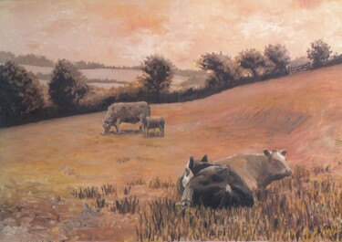 Pintura intitulada "Pastures" por Micheal O Muirthile, Obras de arte originais, Óleo Montado em Armação em madeira