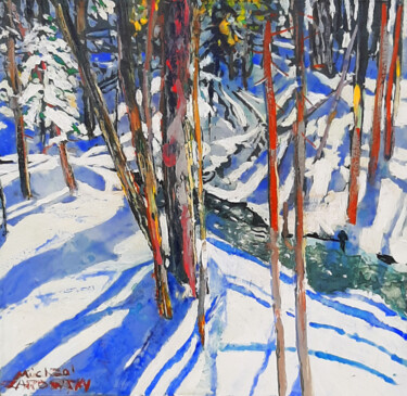 Peinture intitulée "mountain stream" par Micheal Zarowsky, Œuvre d'art originale, Acrylique