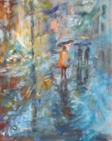 Peinture intitulée "Sous  la pluie" par Michel Adam, Œuvre d'art originale, Acrylique