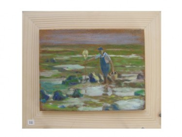 Peinture intitulée "La pêche aux crevet…" par Michel Adam, Œuvre d'art originale