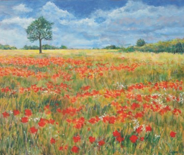 Painting titled "Coquelicots" by Michel Adam, Original Artwork, Acrylic