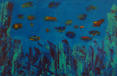 Painting titled "Vision aquatique" by Michel Aucoin, Original Artwork, Acrylic