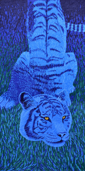 Collages intitulée "tigre bleu" par Michel Belloin, Œuvre d'art originale