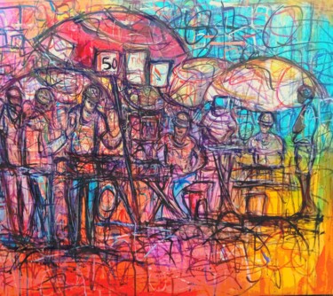 Painting titled "Dans la rue" by Michel Bertrand Atou Onana (Atouloo), Original Artwork, Acrylic