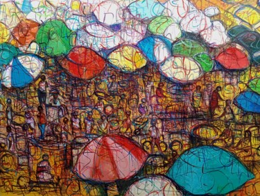 Painting titled "Couleurs  du marché" by Michel Bertrand Atou Onana (Atouloo), Original Artwork, Acrylic