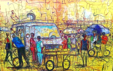 Malerei mit dem Titel "Le voyage" von Michel Bertrand Atou Onana (Atouloo), Original-Kunstwerk, Acryl