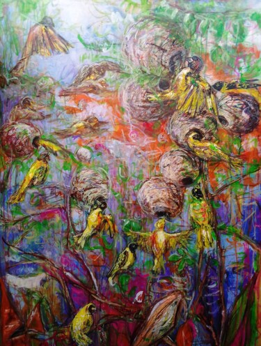 Картина под названием "Les bâtisseurs" - Michel Bertrand Atou Onana (Atouloo), Подлинное произведение искусства, Акрил Устан…