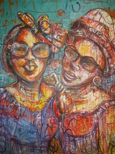 Malerei mit dem Titel "Femmes modernes afr…" von Michel Bertrand Atou Onana (Atouloo), Original-Kunstwerk, Acryl