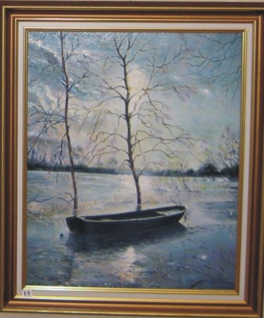 Peinture intitulée "La Charente en hiver" par Michel Bourdeau, Œuvre d'art originale