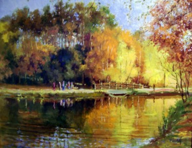 Peinture intitulée "Le lac" par Michel Braud, Œuvre d'art originale