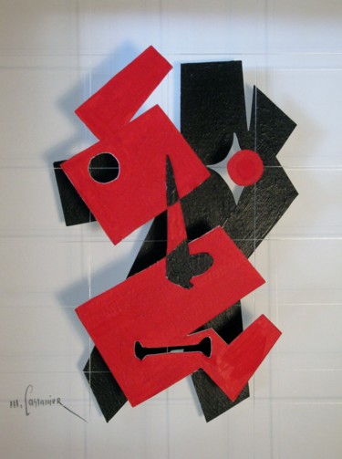 Malerei mit dem Titel "Visage rouge et noir" von Michel Castanier, Original-Kunstwerk, Acryl