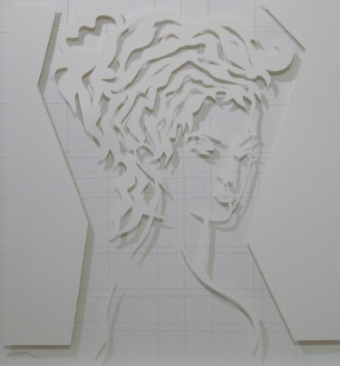 Collagen mit dem Titel "Portrait blanc" von Michel Castanier, Original-Kunstwerk, Collagen