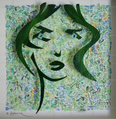 Painting titled "Portrait d'Olga" by Michel Castanier, Original Artwork, Collages