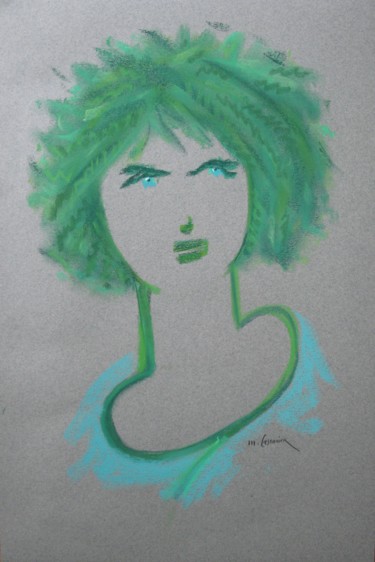 Drawing titled "Portrait féminin de…" by Michel Castanier, Original Artwork, Pastel