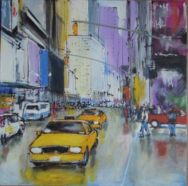 Painting titled "New York, Street af…" by Michel Castel, Original Artwork, Acrylic