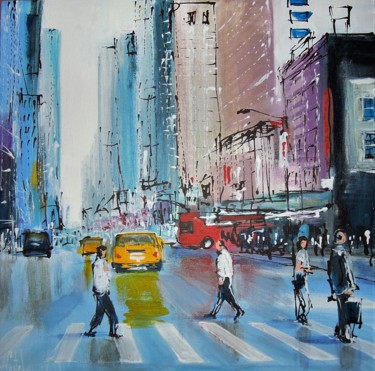 Painting titled "New York, crosswalk" by Michel Castel, Original Artwork, Acrylic