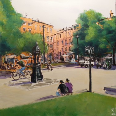 「Toulouse, Place St…」というタイトルの絵画 Michel Castelによって, オリジナルのアートワーク, アクリル
