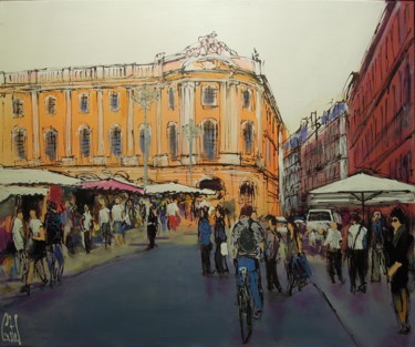 Malarstwo zatytułowany „Toulouse, Place du…” autorstwa Michel Castel, Oryginalna praca, Akryl
