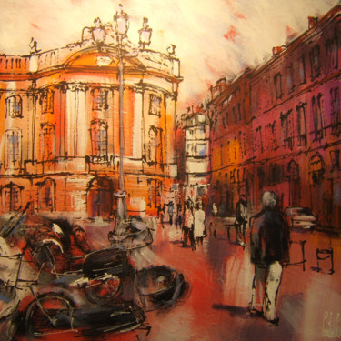 Painting titled "Toulouse, place du…" by Michel Castel, Original Artwork, Acrylic