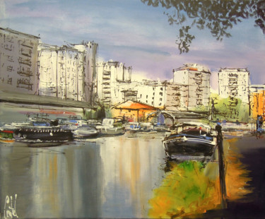 Painting titled "Toulouse, Le Port S…" by Michel Castel, Original Artwork, Acrylic