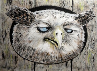 Peinture intitulée "HIBOU  FRIPON" par Michel Cendra-Terrassa, Œuvre d'art originale, Aquarelle