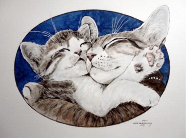 QU'ON EST BIEN DANS LES BRAS Peinture intitulée "QU'ON EST BIEN DANS…" par Michel Cendra-Terrassa, Œuvre d'art originale, Aquarelle