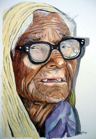 Painting titled "INDIENNE A LUNETTES" by Michel Cendra-Terrassa, Original Artwork