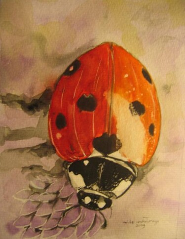 Painting titled "COCCINELLE tête en…" by Michel Cendra-Terrassa, Original Artwork