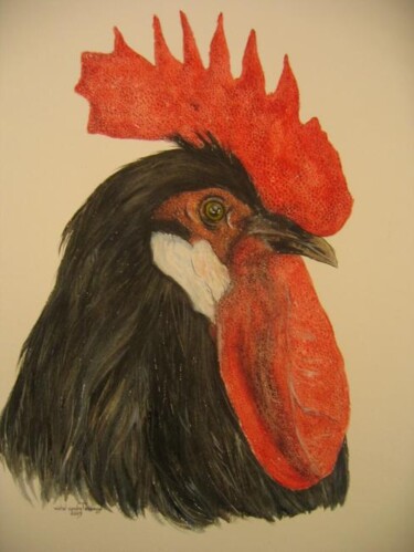 Painting titled "LE COQ NOIR" by Michel Cendra-Terrassa, Original Artwork